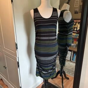 Striped Sleeveless Dress - Black, Green, Gray